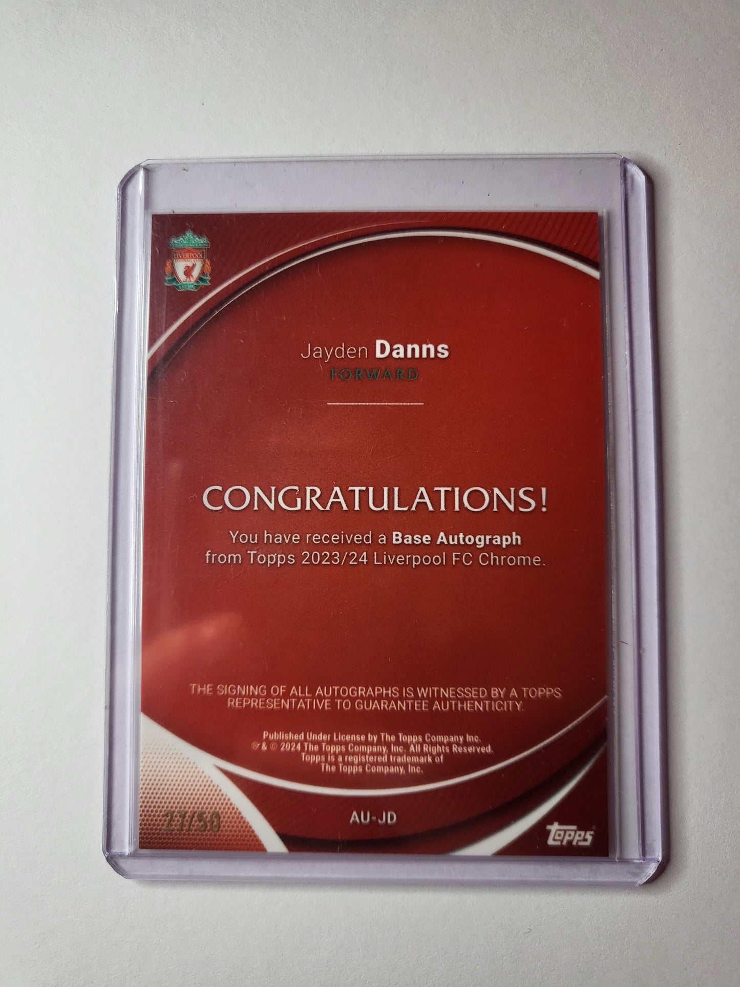 TOPPS Chrome LFC Jayden Danns Numbered Auto 27/50